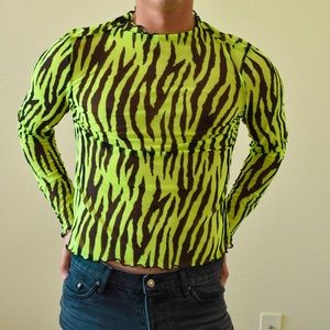 NEON ZEBRA LONG SLEEVE CROP TOP